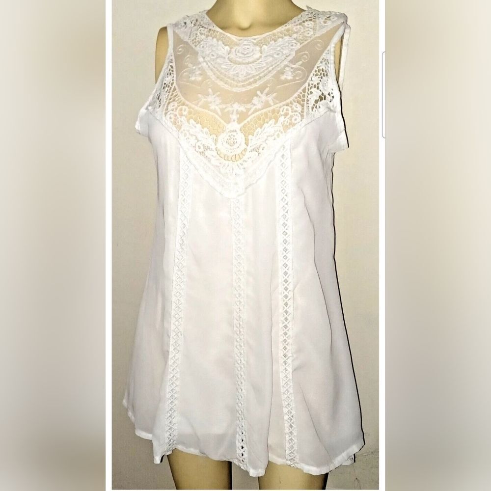 Free People White Morning Light Crochet Lace Tunic Mini Dress Size Small-no tag